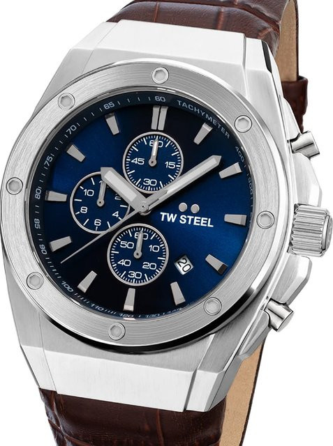 TW Steel Chronograph, Quarz, Edelstahl, Blau, Leder, 44 mm, Herren - Bild 1