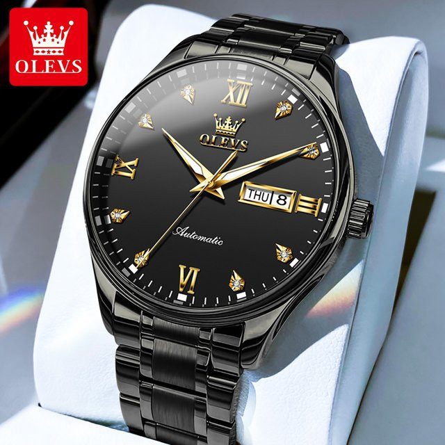 OLEVS Armbanduhr Automatik, Edelstahl, Schwarz, Herren - Bild 1