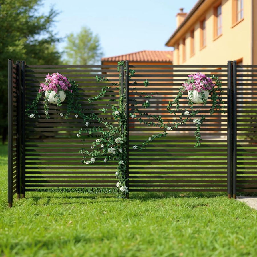 HiMISS No-Dig Outdoor Sichtschutz-Zaun-Set, 3-teiliger freistehender Metallzaun aus rostfreiem Edelstahl, Farbe: Braun, Höhe: 270 cm - Bild 5