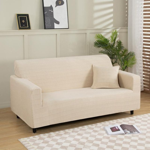 Elastischer Sofabezug aus Polar Fleece in Beige für 1-Sitzer, Breite: 90-140 cm - Bild 1