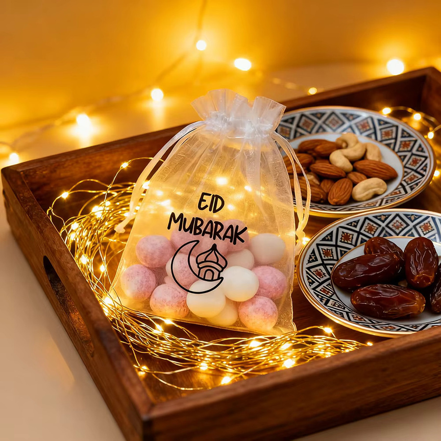 5 Stück Organza Geschenktüten in Weiß für Eid Mubarak, Ramadan und Kindergeschenke - Bild 3