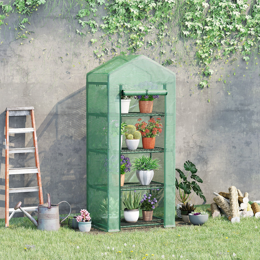 Outsunny Foliengewächshaus in Grün mit 4 Regalfächern, B/T/H: 70 x 50 x 160 cm - Bild 2