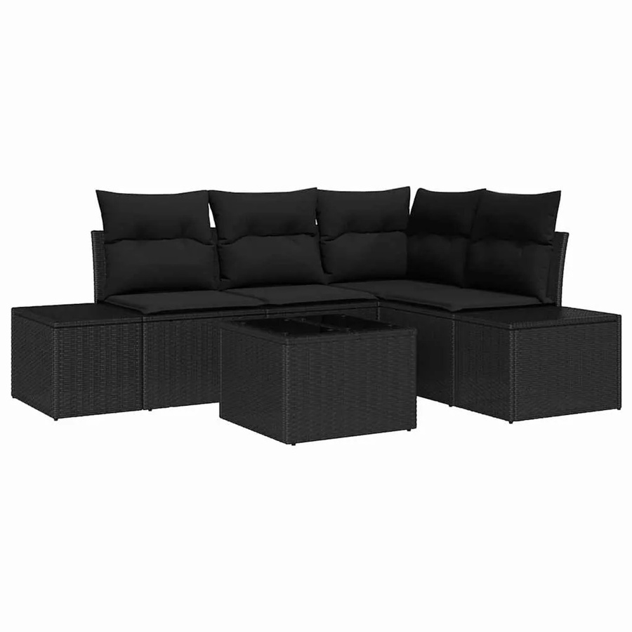 vidaXL Garten-Sofa-Set 5-teilig aus Poly Rattan in Schwarz mit Polsterung und Tisch - Bild 2