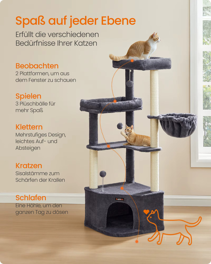 FEANDREA Kratzbaum für die Raumecke in Grau mit großer Kuschelhöhle - Bild 4