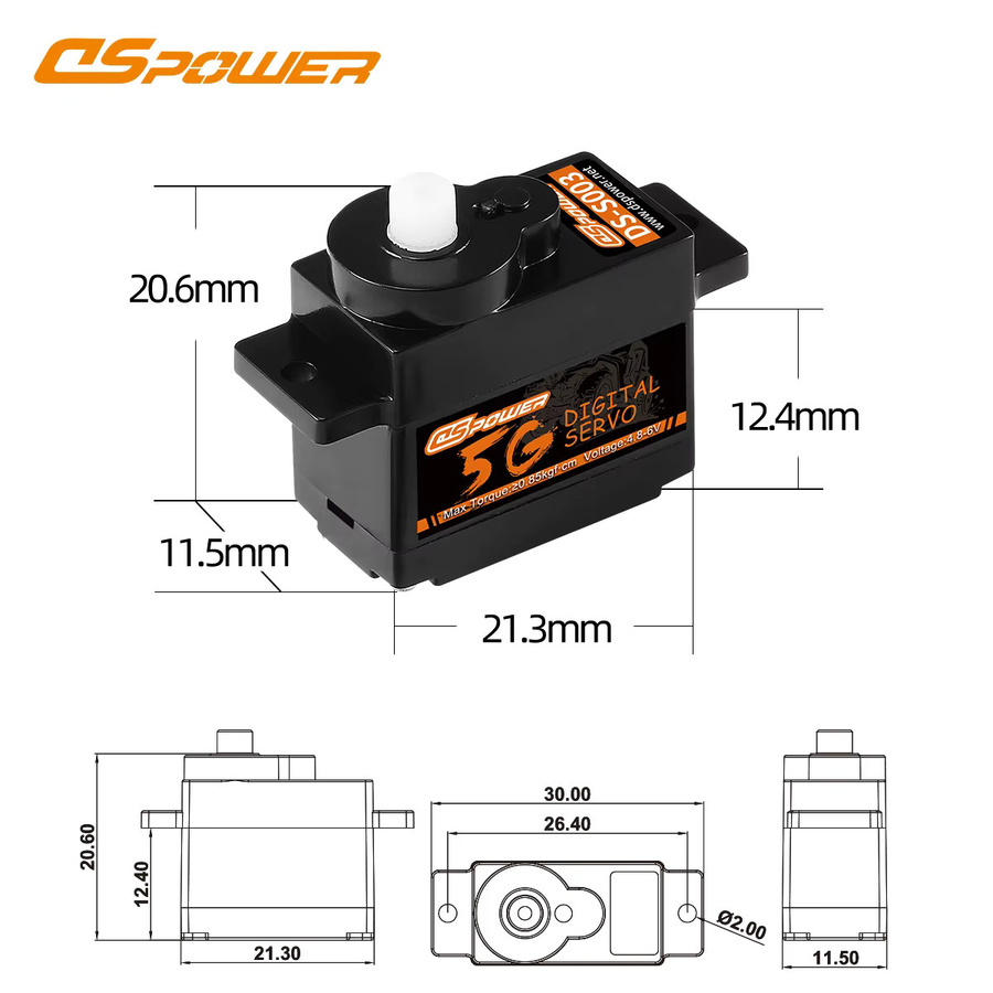 DSpower 5G Micro Digital Servo, Metall/Kunststoff Getriebe, JR/JST Stecker - Bild 2