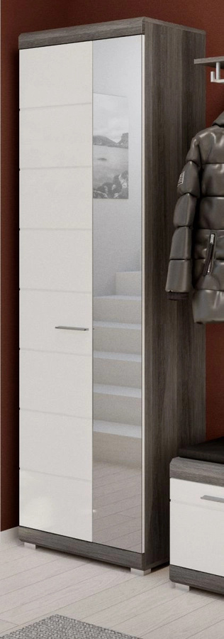 Inn.Furn Garderobenschrank Shawn in Weiß Hochglanz und Grau mit Spiegel, B/T/H: 62 x 37 x 197 cm - Bild 3