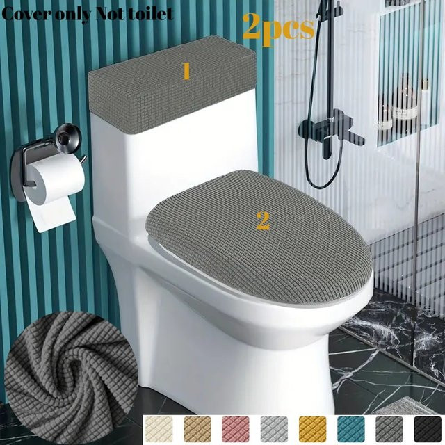 WANERQU 2-teiliges Set Toilettensitzschutz und Toilettentank-Abdeckung aus Polar Fleece in Grau - Bild 1