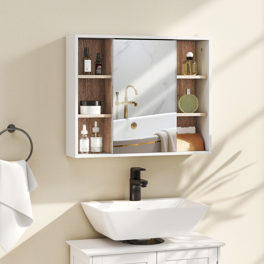 HOMCOM Spiegelschrank Badschrank Aosom in Weiß und Natur, Wandmontage, B/H/T: 60 x 49,4 x 14,5 cm - Bild 2
