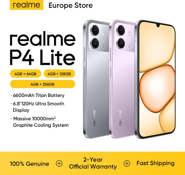 realme P4 lite Smartphone EU-Version in Purple mit 6,8 Zoll 120Hz LCD-Display, 6600mAh Akku, NFC und 8MP Kamera - Bild 1