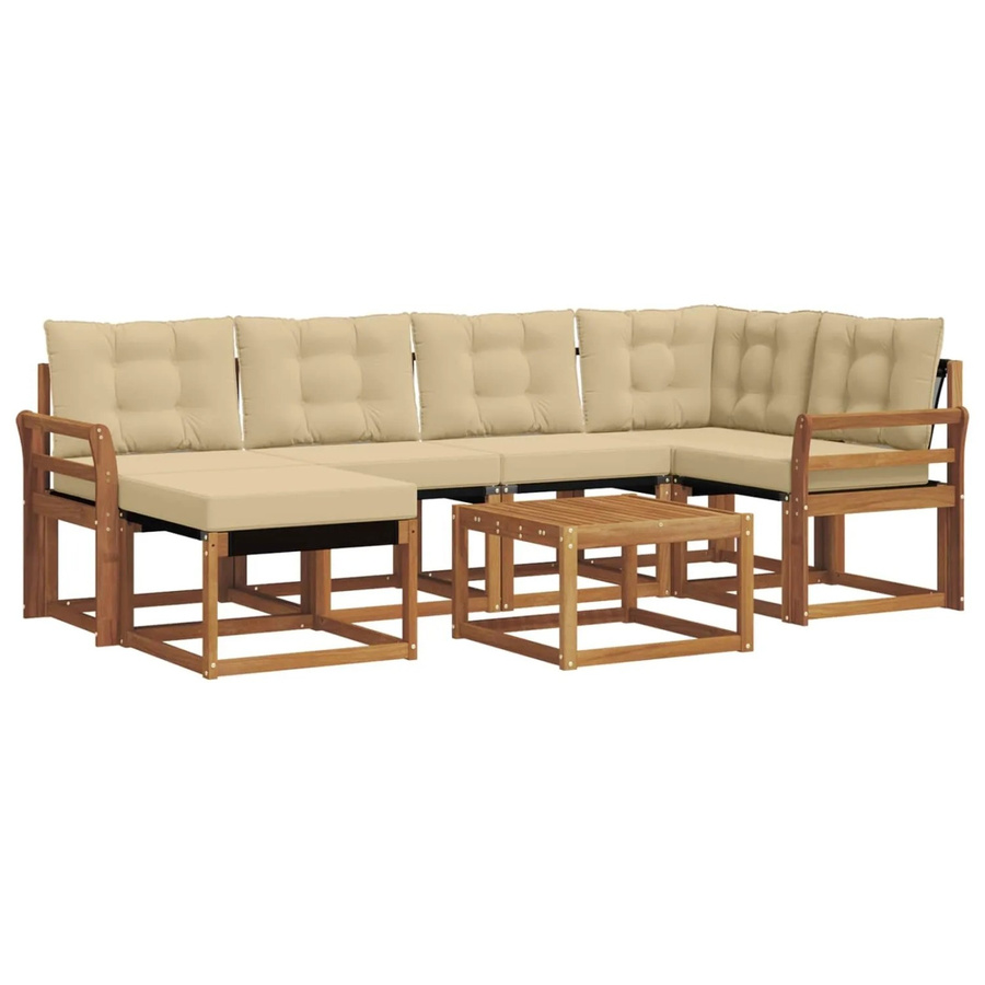 vidaXL Sofa Set 7-teilig L-Form aus Akazienholz und Textilene in Natur-Beige mit Kissen - Bild 2