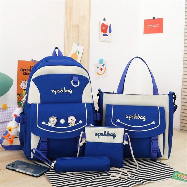 4-teiliges Set TongMeng Bag Supplies Schulranzen für Mädchen in Blau, leichter Cartoon-Rucksack und Nachhilfetasche für die 3. bis 6. Klasse - Bild 1