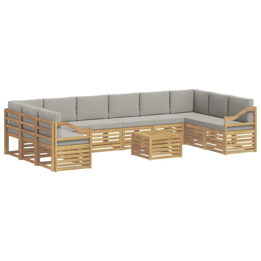 vidaXL Outdoor-Sofagarnitur aus Akazienholz in Weiß-Hellgrau, 11-teiliges L-Shape Set mit UV-beständigen Polstern, B/T/H: 59 x 59 x 37 cm - Bild 2