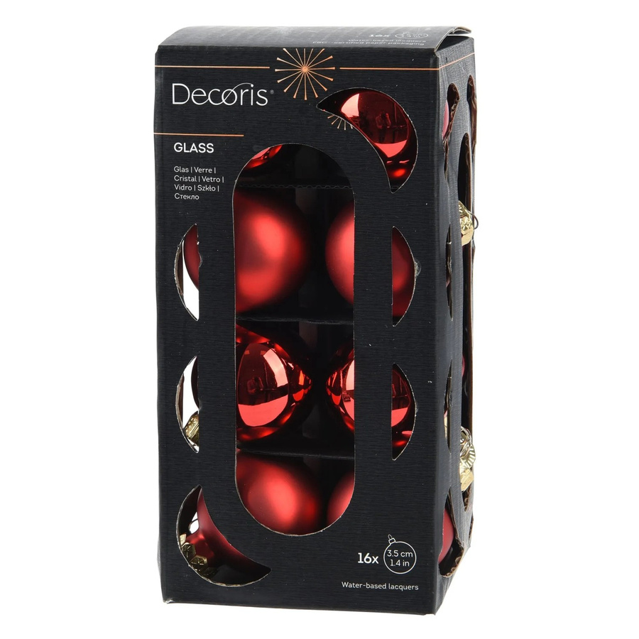 Decoris Weihnachtskugeln aus Glas in Rot, 16er Set, Durchmesser: 3,5 cm - Bild 2