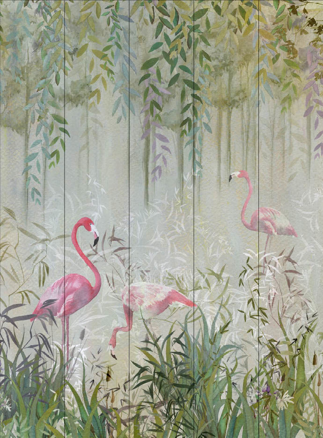 NLXL Mural Flamingo Garden - 05 Drops Wandtattoo im Boho-Stil, Mehrfarbig - Bild 1
