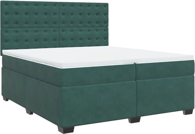 vidaXL Boxspringbett mit Matratze Dunkelgrün aus Samt, Hybrid-Bett mit Taschenfederkern, B/T: 200 x 200 cm - Bild 1