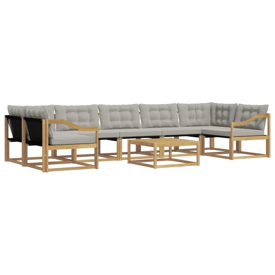 vidaXL Outdoor-Sofagarnitur aus Akazienholz mit Textilene-Polstern in Weiß, Grau und Braun, 8-teiliges L-Shape Set für Garten und Terrasse, B/T/H: 79 x 79 x 37 cm - Bild 2