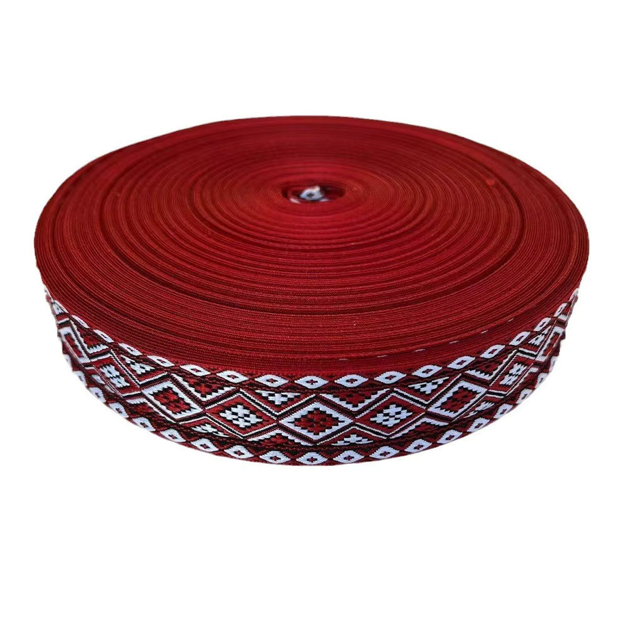 Jacquard-Band mit rotem geometrischem Muster, Breite: 3,3 cm, 40 m pro Rolle, IS-3292 - Bild 4