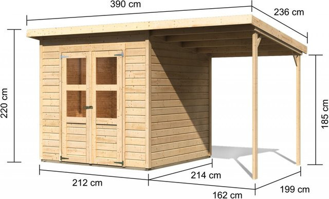 Gartenhaus Holz Merseburg 4 mit Anbaudach, B/T/H: 212 x 214 x 14 cm - Bild 2