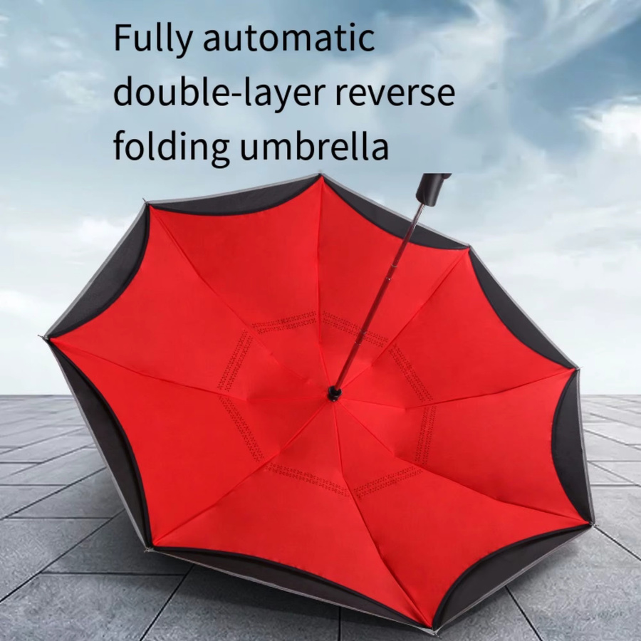 Momikawa Automatischer umkehrbarer Regenschirm in Schwarz mit doppellagigem Windschutz - Bild 3