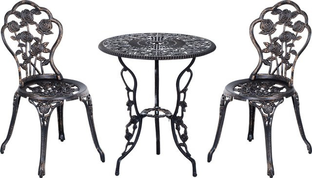 Outsunny 3-teiliges Bistro-Set aus Aluminiumguss in Bronze und Schwarz mit Tisch und Stühlen im Vintage-Design für Garten und Terrasse, B/T/H: 60 x 60 x 67 cm - Bild 1