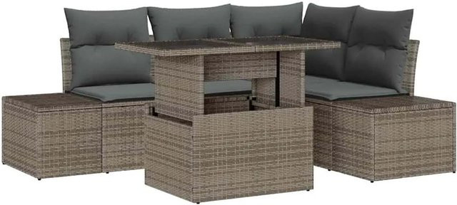 vidaXL Garten-Sofa-Set aus Poly Rattan in Grau mit integriertem Speicher und Polsterung - Bild 1