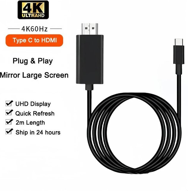 YJMP Electronic USB-C auf HDMI Adapter Konverter in Schwarz für 4K 60Hz, Stecker auf Stecker für Laptop, MacBook und Projektor - Bild 1