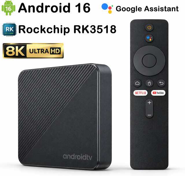Android 16.0 Smart TV Box Media Streamer mit Rockchip RK3518, 8K Auflösung, WiFi6, 4GB RAM und 32GB/64GB Speicher, Schwarz - Bild 1