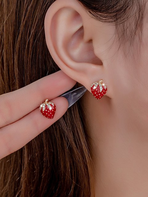Ohrstecker Erdbeerohrringe, Diamant, Zirkonia, Gold, Damen - Bild 1
