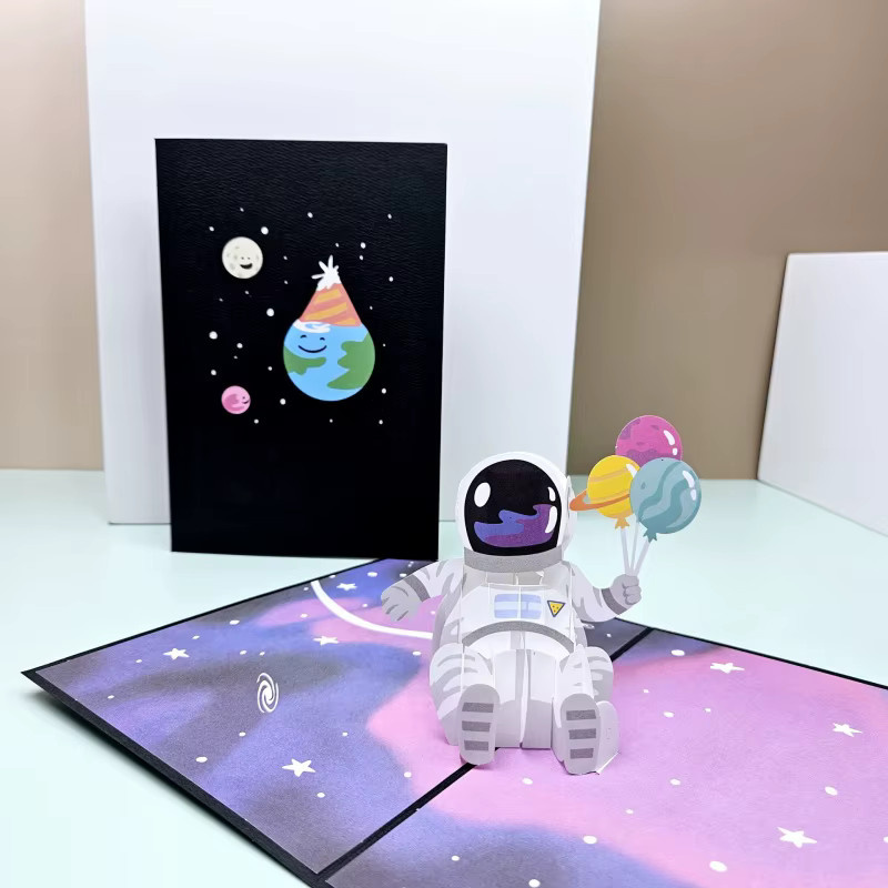 3D-Weltraum-Grußkarte mit Astronauten, Planeten und Raketen in Mehrfarbig für Geburtstag, Kindertag oder Vatertag - Bild 2