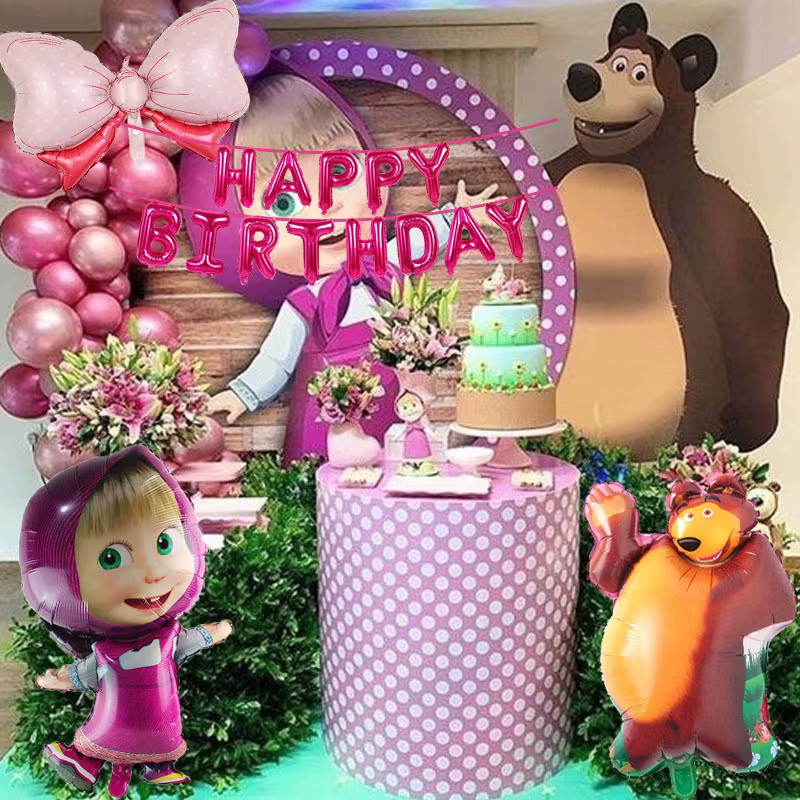 Potdemiel Mascha und der Bär Geburtstagsparty Dekorationsset für Mädchen mit Tellern, Servietten, Ballons und Hintergrunddeko, mehrfarbig - Bild 5