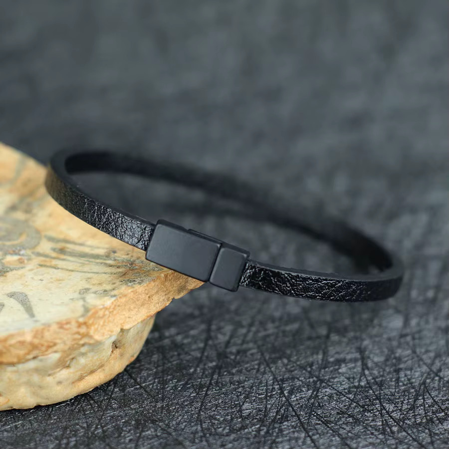 Armband PU Leder, Schwarz, Magnetverschluss, Herren, Punk - Bild 3