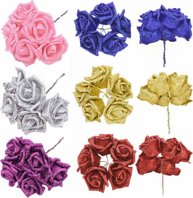ZQCXLD Künstliche Glitter Rosen aus Schaum in Rot, Rosa und Gold für Hochzeiten und Party Dekorationen - Bild 1