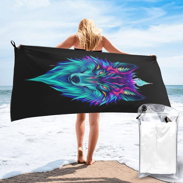 Wilder Wolf Strandtuch aus Mikrofaser, schnelltrocknend und saugfähig, Schwarz, B/H: 80 x 160 cm - Bild 1