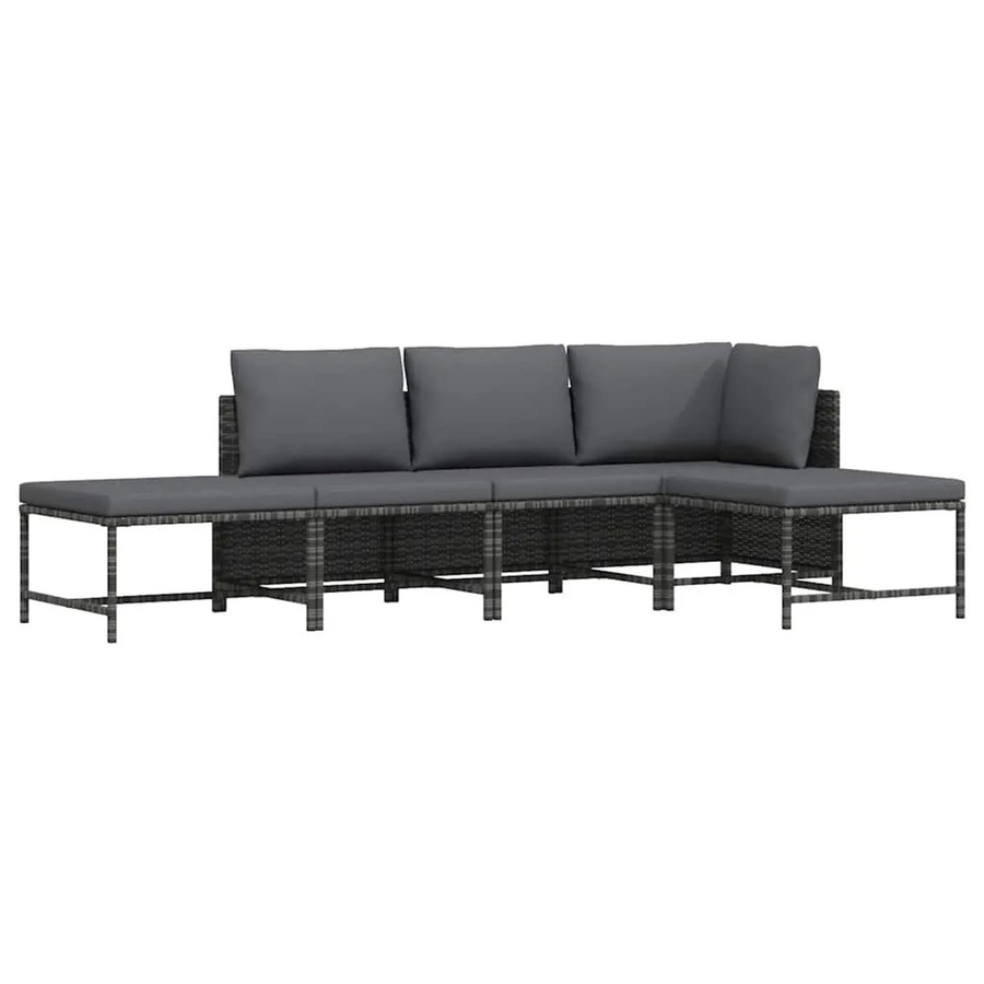 vidaXL 5-tlg Garten-Sofagarnitur in L-Form aus Poly Rattan und Metall, Anthrazit Grau mit Auflagen und Ottoman - Bild 2