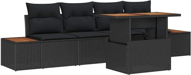 vidaXL Garten-Sofa-Set 5-tlg. aus Poly Rattan in Schwarz mit integriertem Stauraum und Polsterkissen - Bild 1