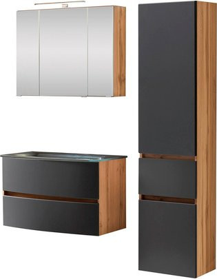 HELD MÖBEL Waschtisch-Set KOPENHAGEN, 6-teilig, grau, modern, wandmontiert mit LED-Beleuchtung und Shaver-Socket - Bild 1