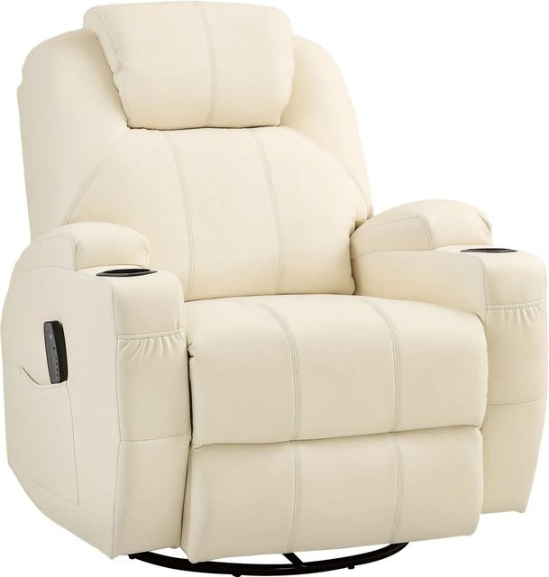 HOMCOM Elektrischer Relaxsessel mit Massagefunktion und Liegefunktion in Cremeweiß/Beige mit Federsystem und Getränkehaltern - Bild 1