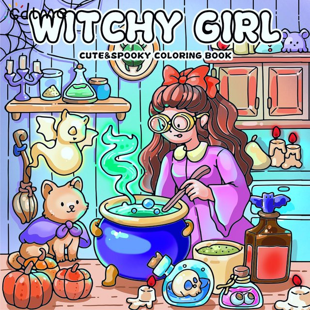 WITCHY GIRL Malbuch für Erwachsene mit niedlichen und gruseligen Motiven, Graffiti-Zeichnungen mit einfachen kräftigen Linien zur Entspannung und zum Stressabbau - Bild 1