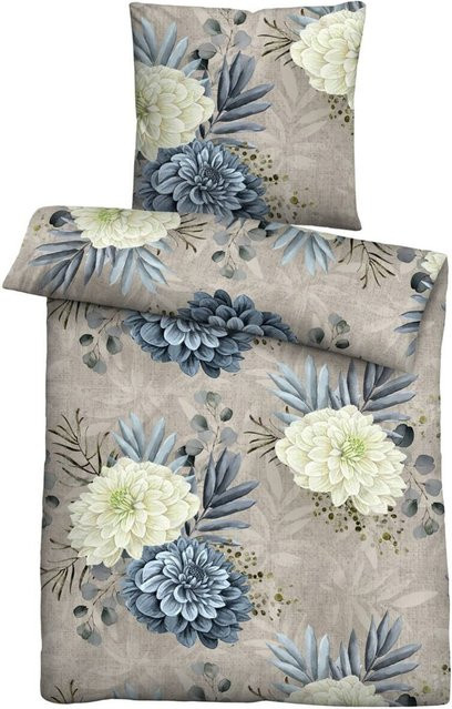 Biberna Mako-Satin Bettwäsche aus Baumwolle mit floralem Design, Farbe Multicolour, B/H: 135 x 200 cm und B/H: 80 x 80 cm - Bild 1