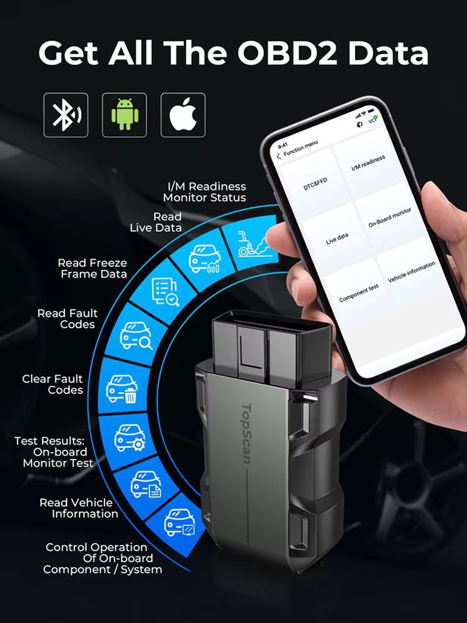 TOPDON TopScan Lite Bluetooth OBD2 Diagnosegerät für Vollsystem-Fehlerdiagnose in Schwarz - Bild 3