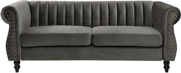 Vente-unique Sofa Trumbo Chesterfield aus Samt in Grau mit einer Breite von 195 cm