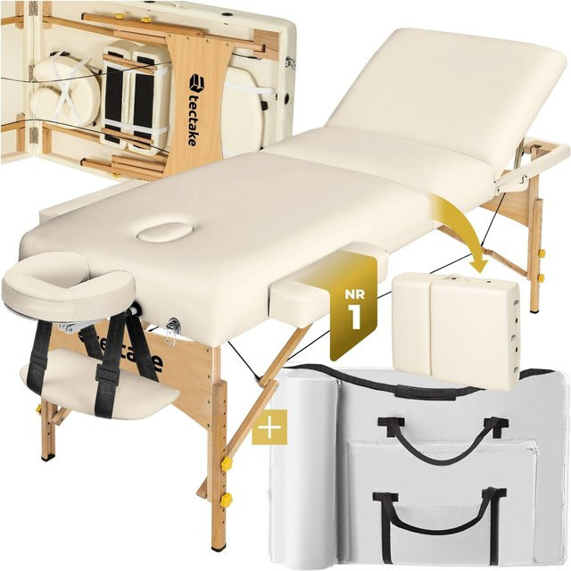 tectake 3 Zonen Massageliege mit Holzgestell und Polsterung in Beige, B/T/H: 218 x 102 x 90 cm, Breite: 70 cm - Bild 1