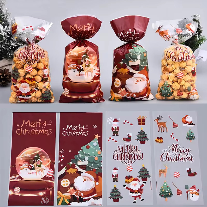 50 Stück Weihnachts Süßigkeiten Taschen aus Kunststoff mit Seil zur Dekoration für Kekse und Cookies - Bild 2