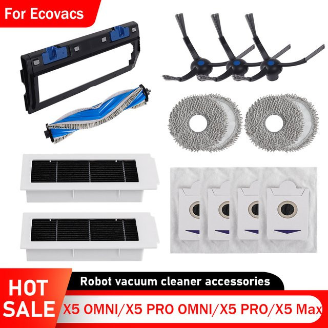 Ecovacs Ersatzteil-Set für X5 OMNI, X5 PRO OMNI, X5 PRO und X5 Max Roboter Staubsauger mit Staubbeuteln, Seitenbürsten, Mopps und Wischtüchern - Bild 1