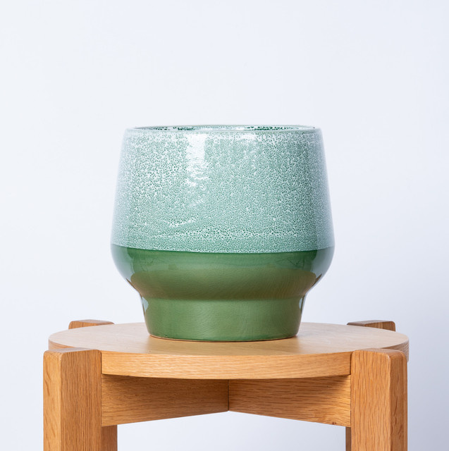 Moderner Keramik Übertopf von BLUME2000 in Grün mit Punktemuster, Höhe: 17 cm, Breite: 17 cm, Tiefe: 20 cm - Bild 1