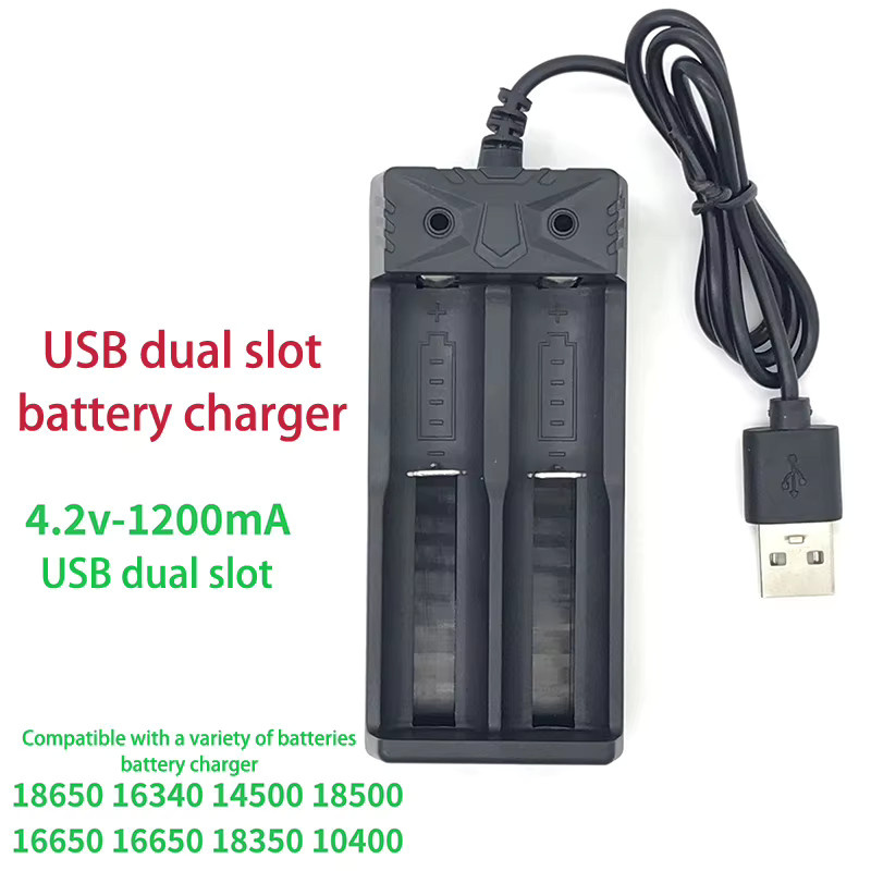 Dual USB Lithium-Ionen Akku Ladegerät mit 2 Steckplätzen in Schwarz - Bild 2