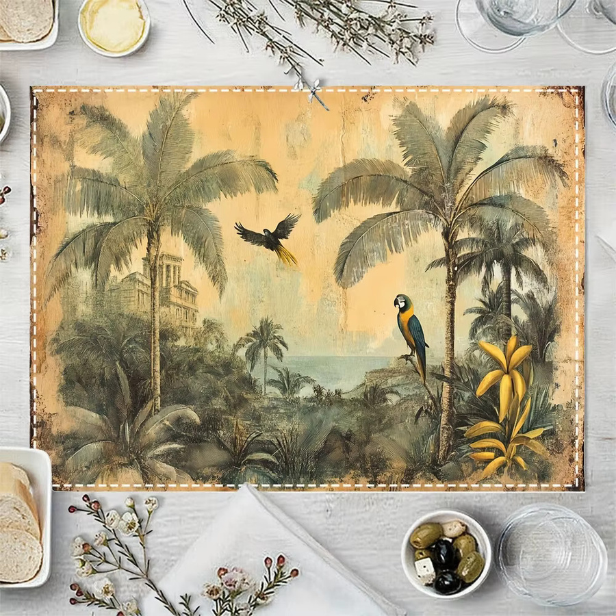 VIKAMA Tischset mit tropischem Palmen- und Vogelmuster in Multicolour, rechteckig, Leinen-Stil, B/T: 45,0 x 30,0 cm - Bild 2