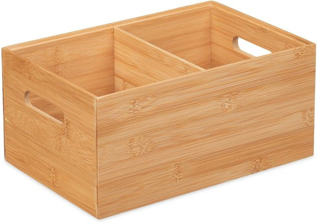 Relaxdays Aufbewahrungsbox aus Bambus in Natur mit 2 Fächern und Griffen, B/T/H: 30 x 14 x 20 cm - Bild 1