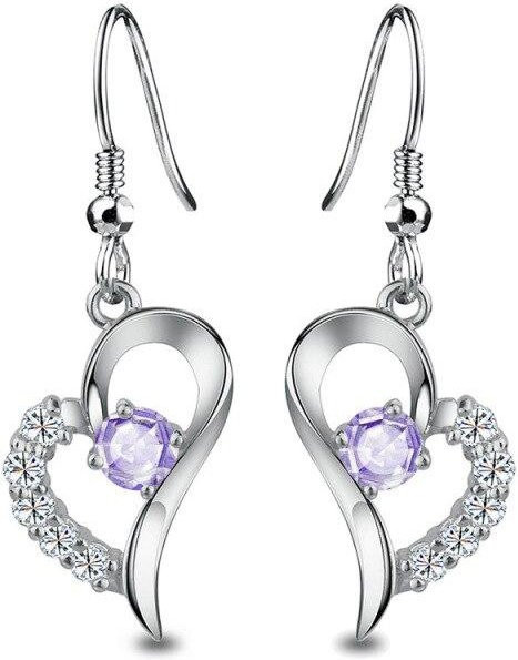 Hängeohrring 925 Sterling Silber, Zirkon, Herzform, violett, Damen - Bild 1