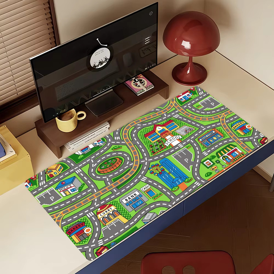 Großes Cartoon City Street Mauspad in Multicolour für Gaming und Büro, rutschfest und wasserdicht - Bild 5